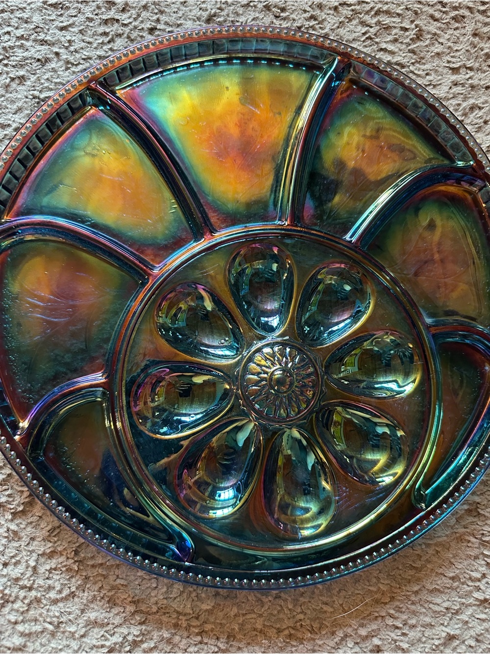 Vintage Indiana Glass Co. Carnival Glass Deviled Egg/ Relish Plate